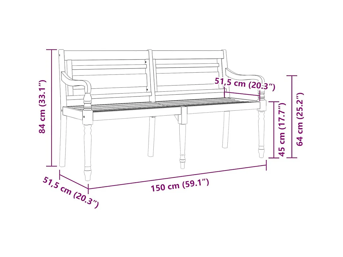 Banc Batavia avec coussin beige 150 cm Bois de teck massif