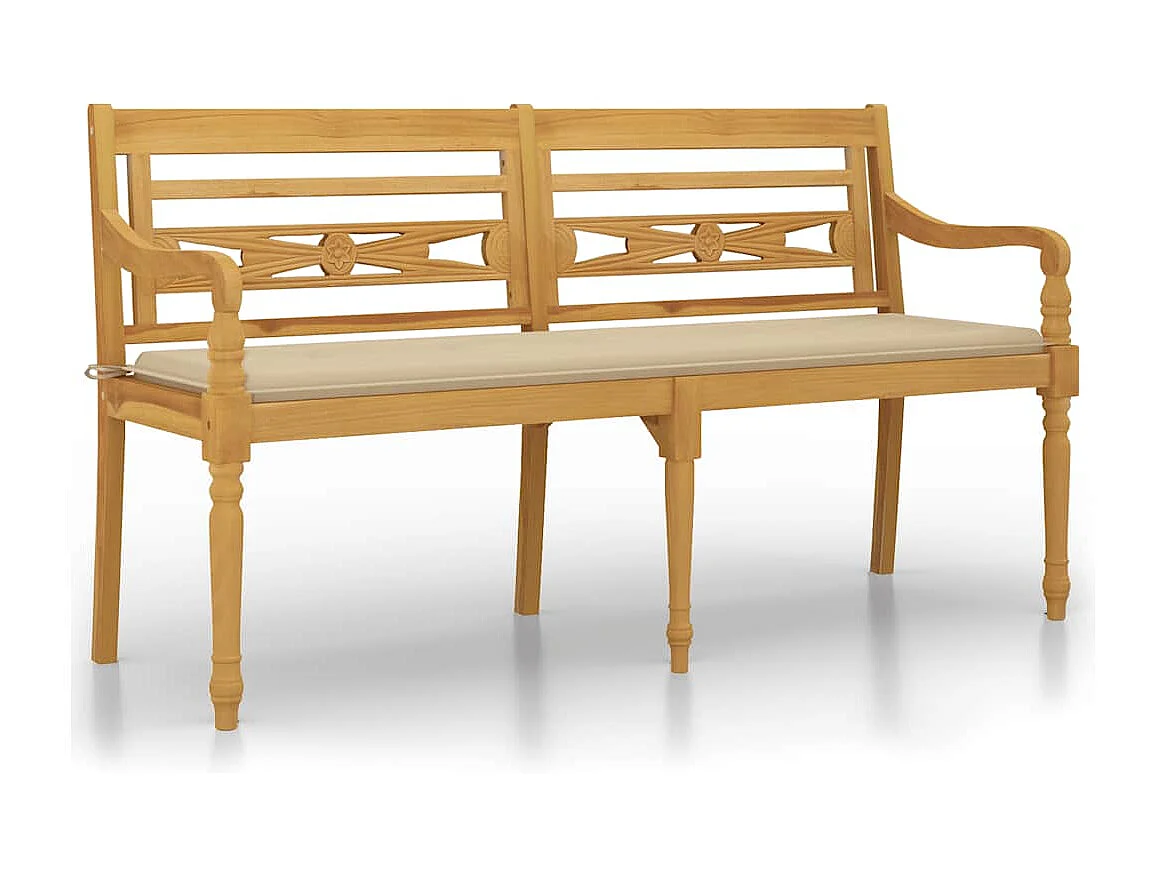 Banc Batavia avec coussin beige 150 cm Bois de teck massif