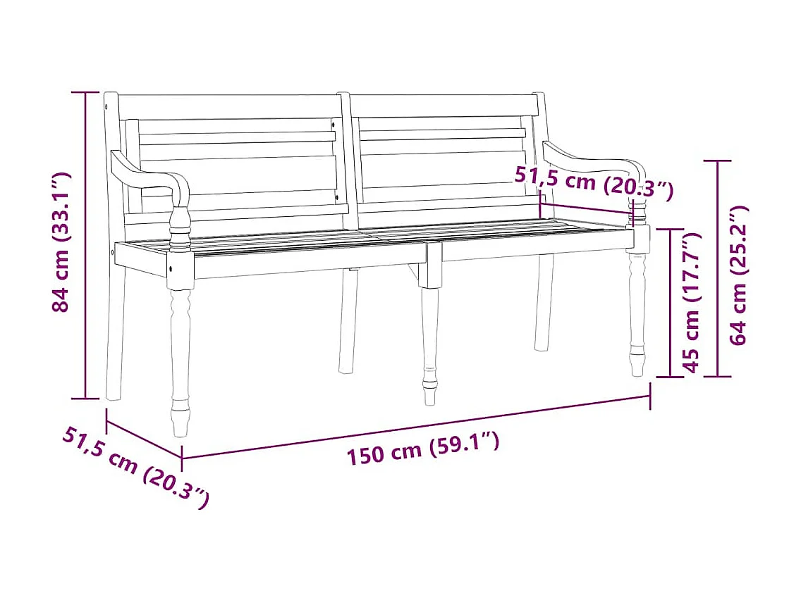 Banc Batavia avec coussin beige 150 cm Bois de teck massif