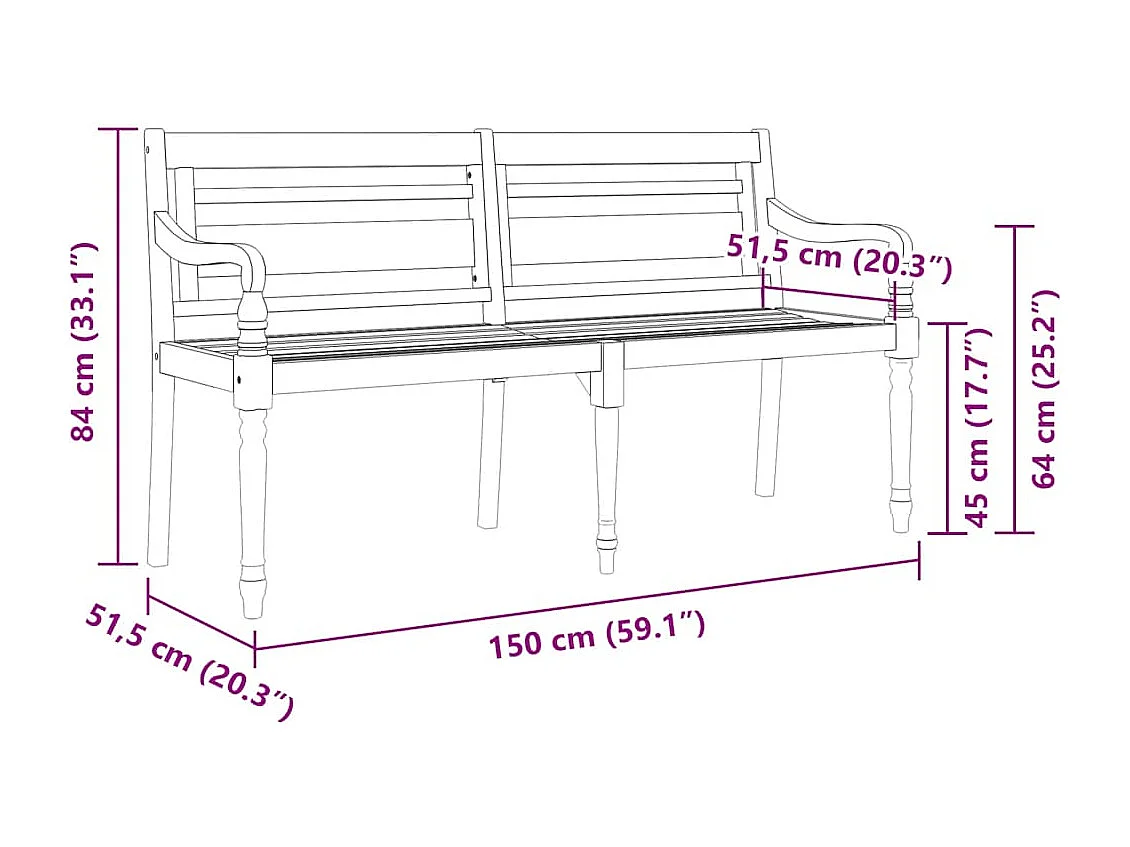 Banc Batavia avec coussin beige 150 cm Bois de teck massif
