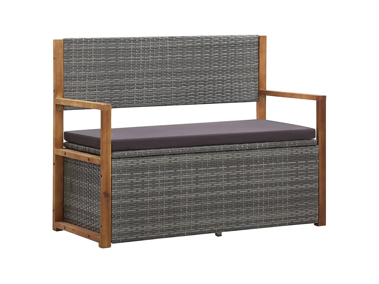 Banc de rangement 115 cm Résine tressée et bois d'acacia Gris
