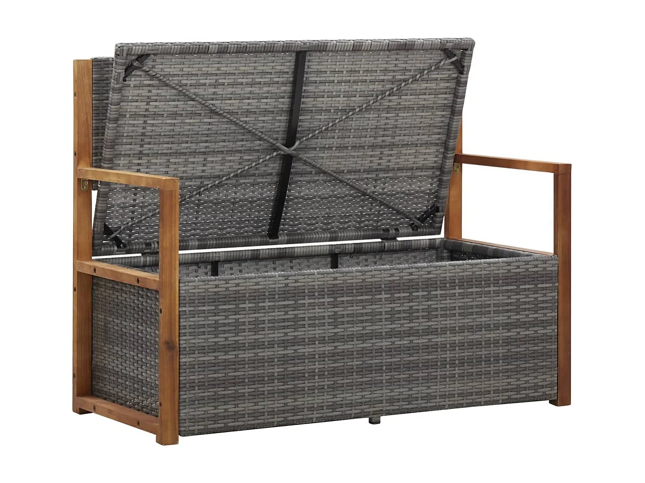 Panca contenitore 115 cm Resina vimini e legno di acacia Grigio