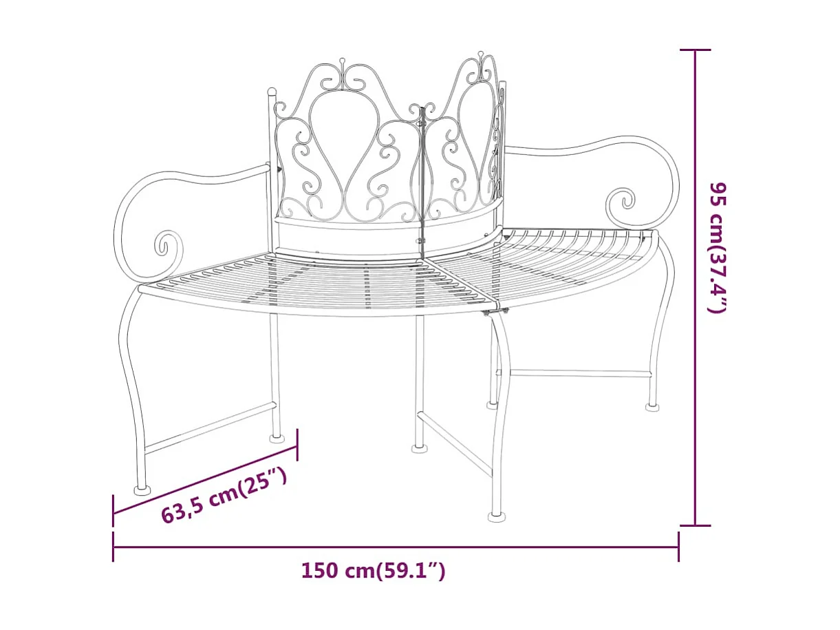 Boomtopbank 150 cm Zwart Staal