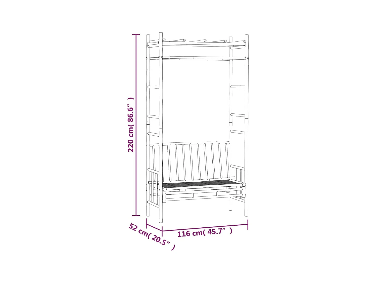 Banco de jardín con pérgola 116 cm Bambú