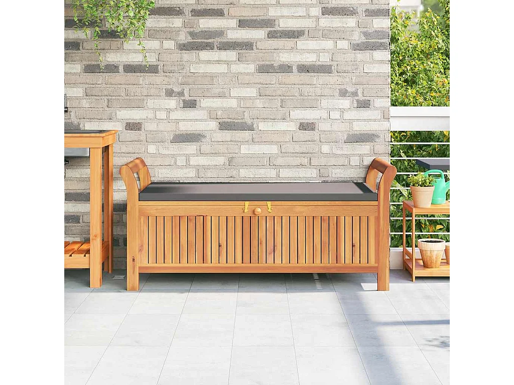 Panca contenitore da giardino con cuscino 126 cm Legno di acacia