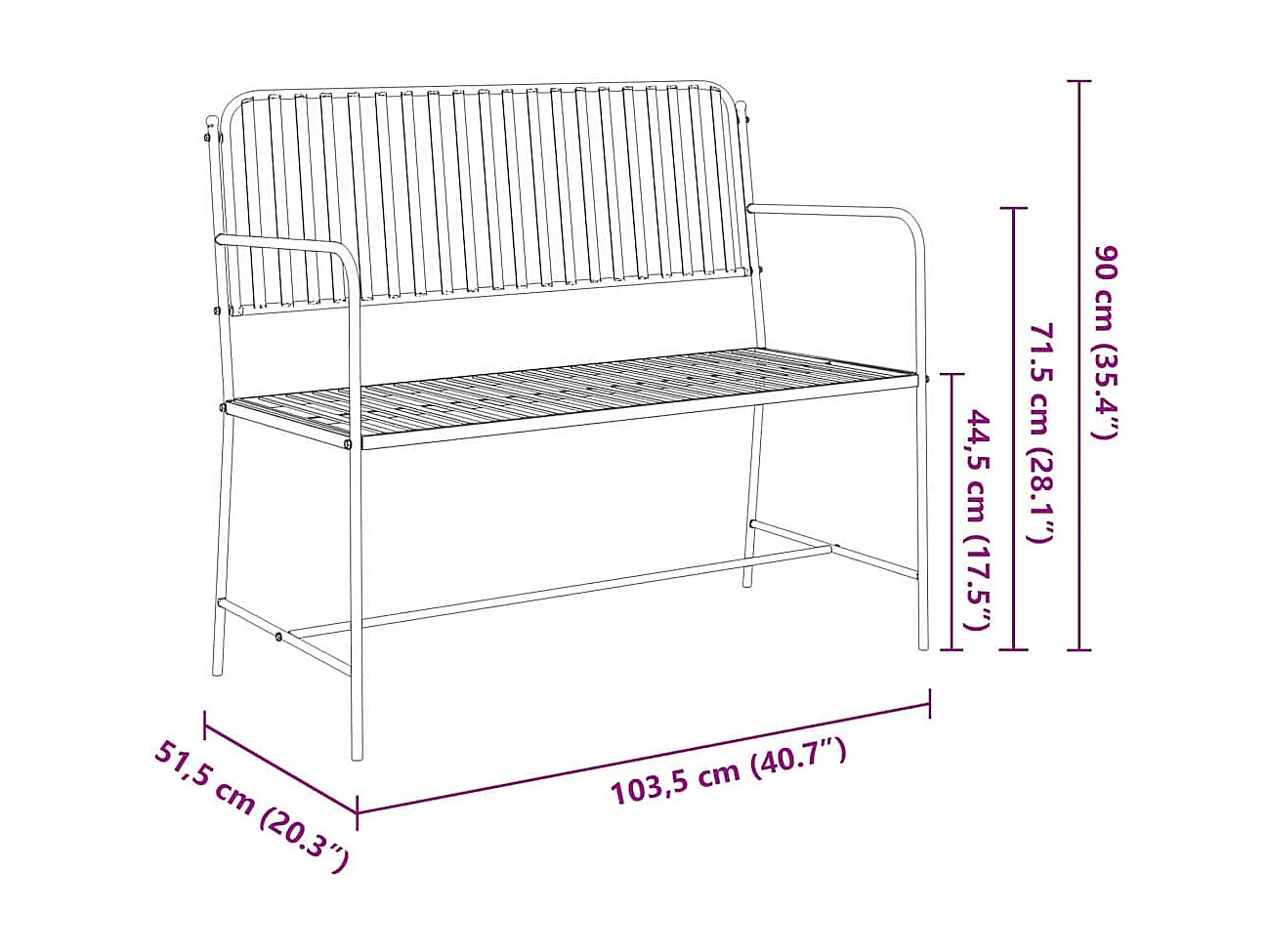 Banc de jardin Blanc 104 x 54 x 93cm Acier