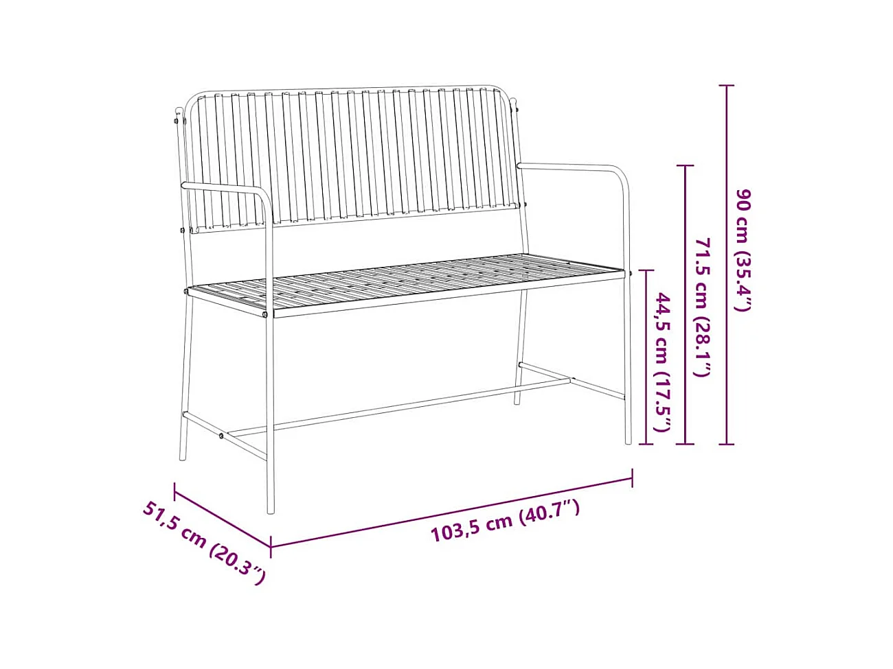 Panca da giardino bianca 104 x 54 x 93cm Acciaio