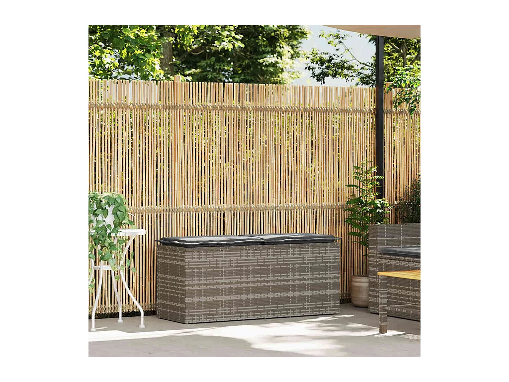 Panca da giardino con cuscino grigio 110x40x44 cm in resina intrecciata