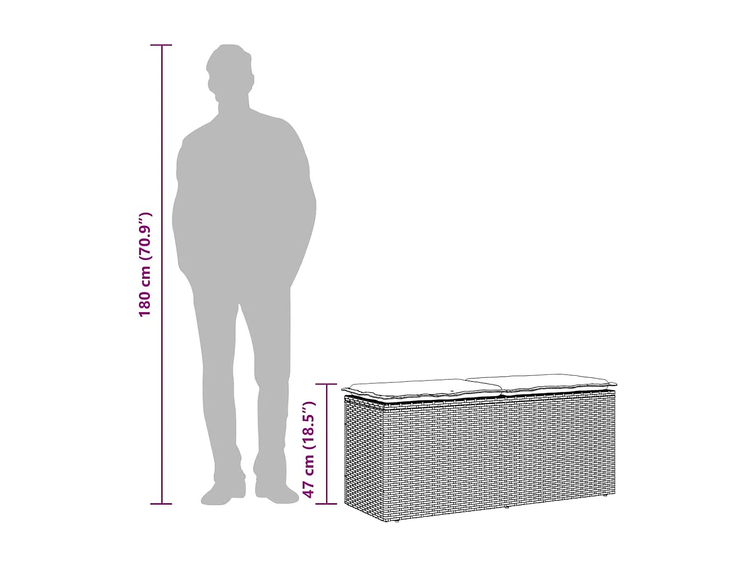 Panca da giardino con cuscino grigio 110x40x44 cm in resina intrecciata