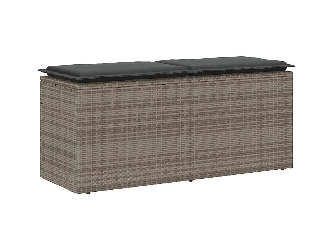 Banc de jardin avec coussin gris 110x40x44 cm résine tressée