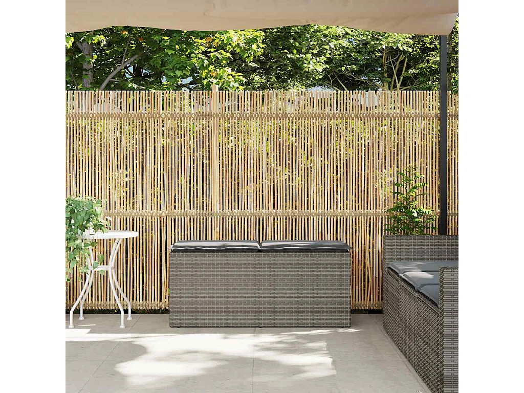 Panca da giardino con cuscino grigio 110x40x44 cm in resina intrecciata