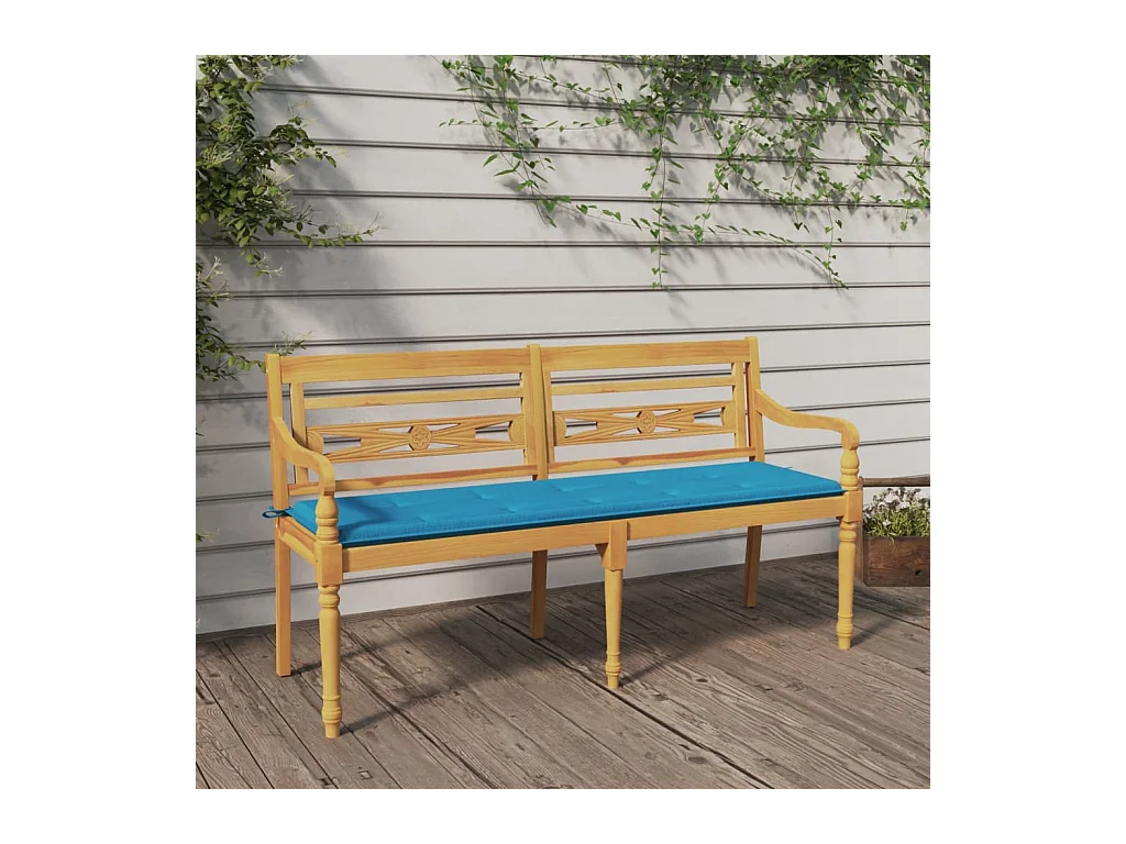 Banc Batavia avec coussin bleu 150 cm Bois de teck massif