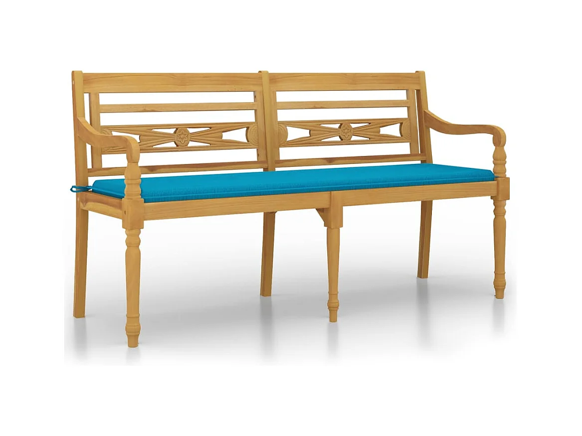 Banc Batavia avec coussin bleu 150 cm Bois de teck massif