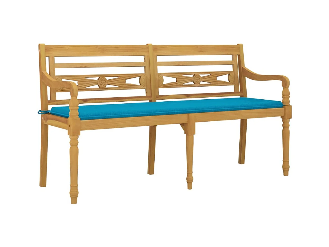 Banc Batavia avec coussin bleu 150 cm Bois de teck massif
