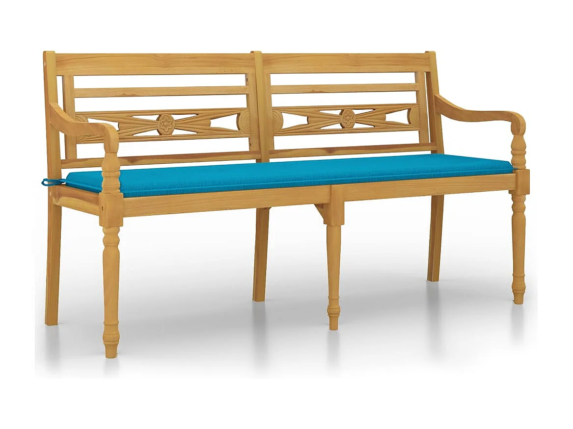 Banc Batavia avec coussin bleu 150 cm Bois de teck massif