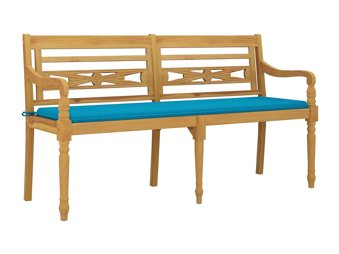Banc Batavia avec coussin bleu 150 cm Bois de teck massif