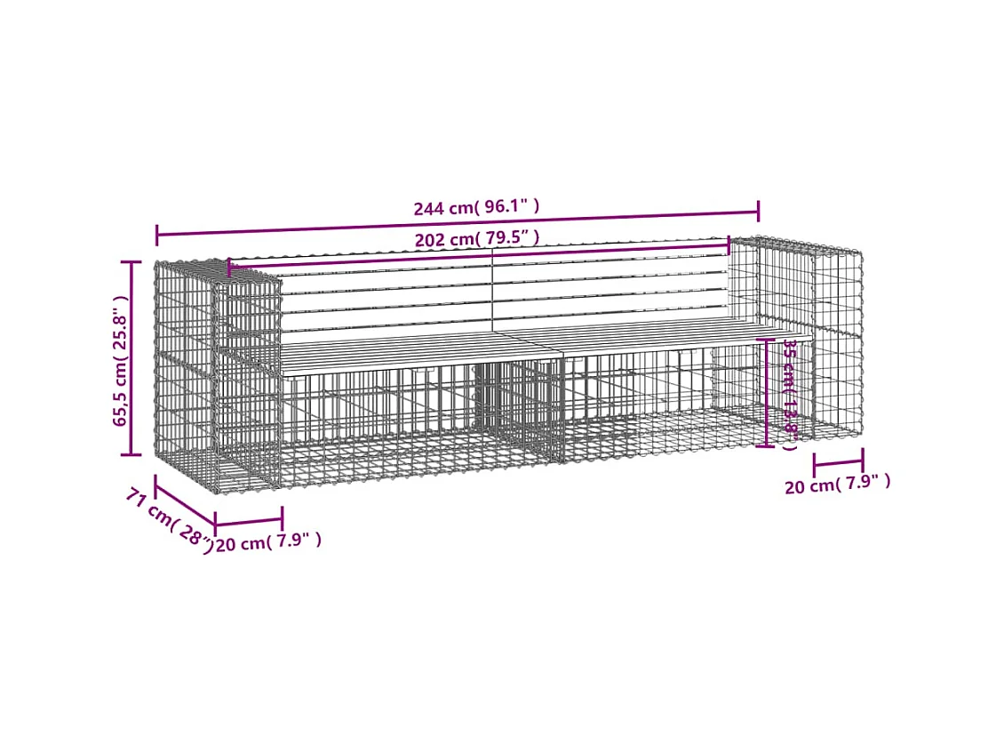 Gabion design tuinbank 244x71x65,5 cm massief Douglas hout