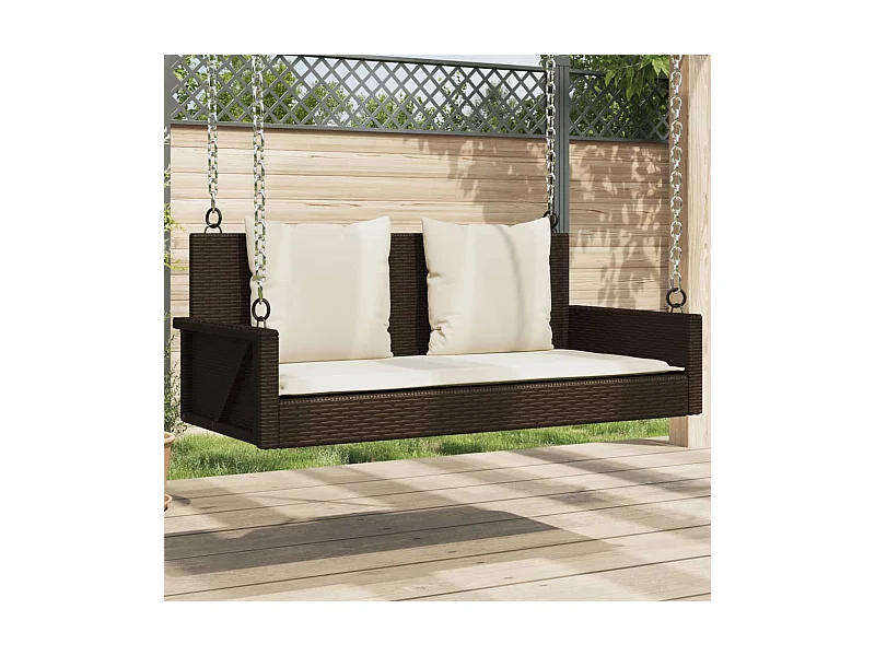 Asiento de columpio con cojines marrones 119x56x48 cm resina tejida