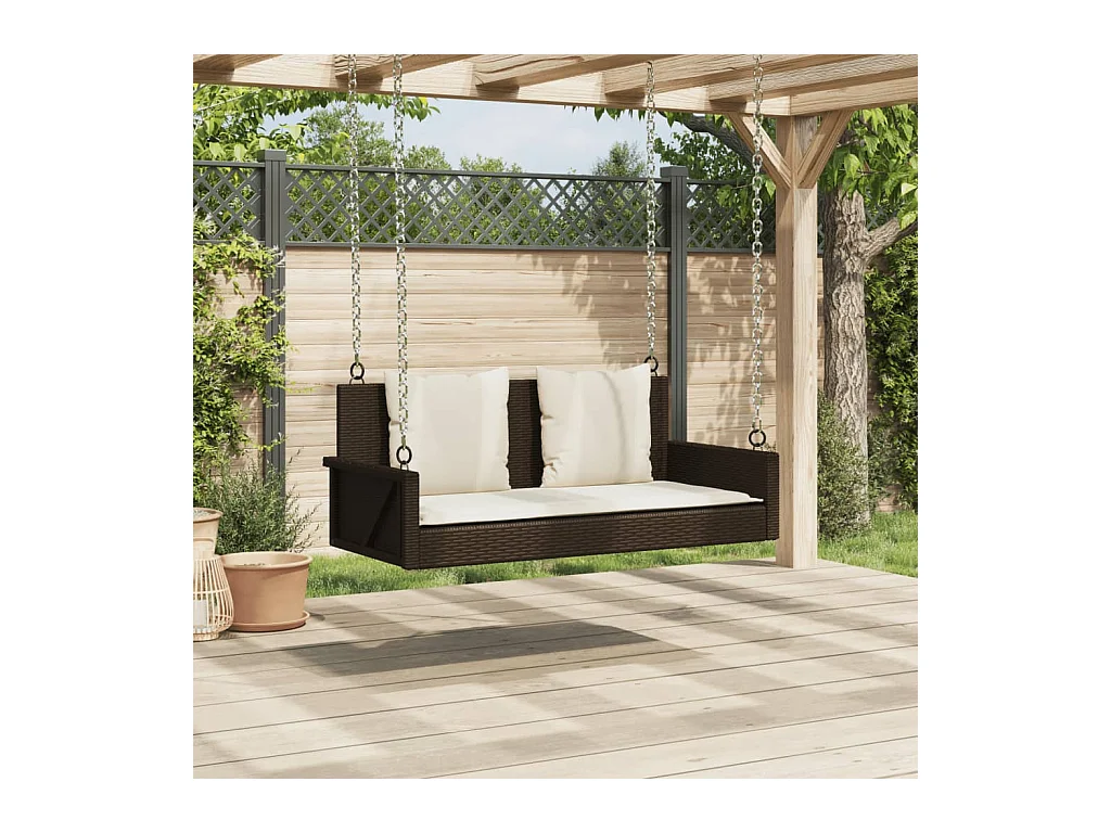 Asiento de columpio con cojines marrones 119x56x48 cm resina tejida