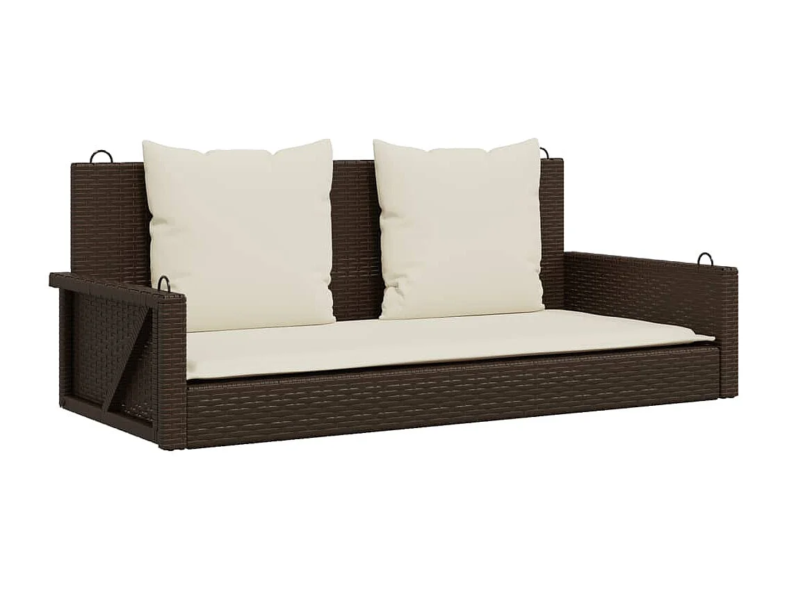 Altalena con cuscini marroni 119x56x48 cm in resina intrecciata