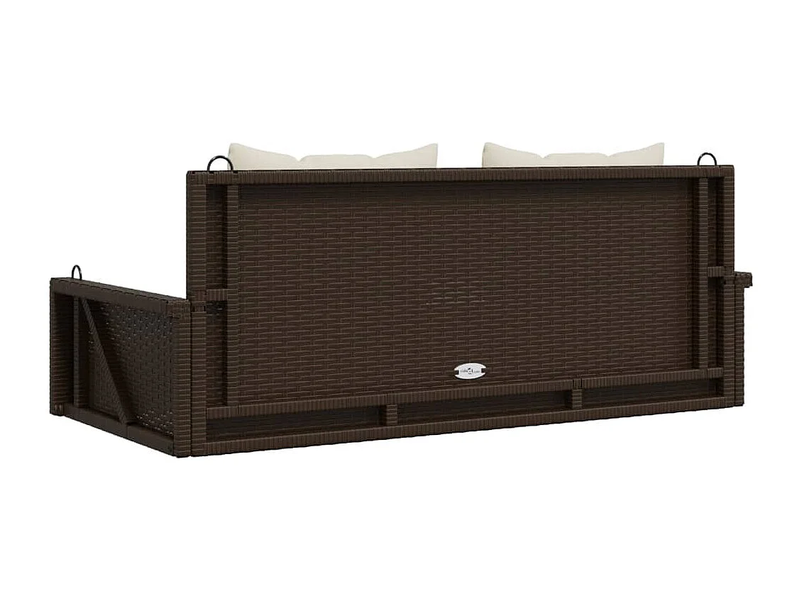 Altalena con cuscini marroni 119x56x48 cm in resina intrecciata
