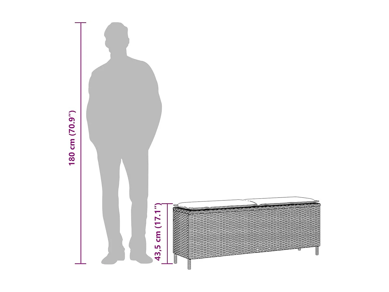 Banc de jardin avec coussin beige 110x30x40,5 cm résine tressée