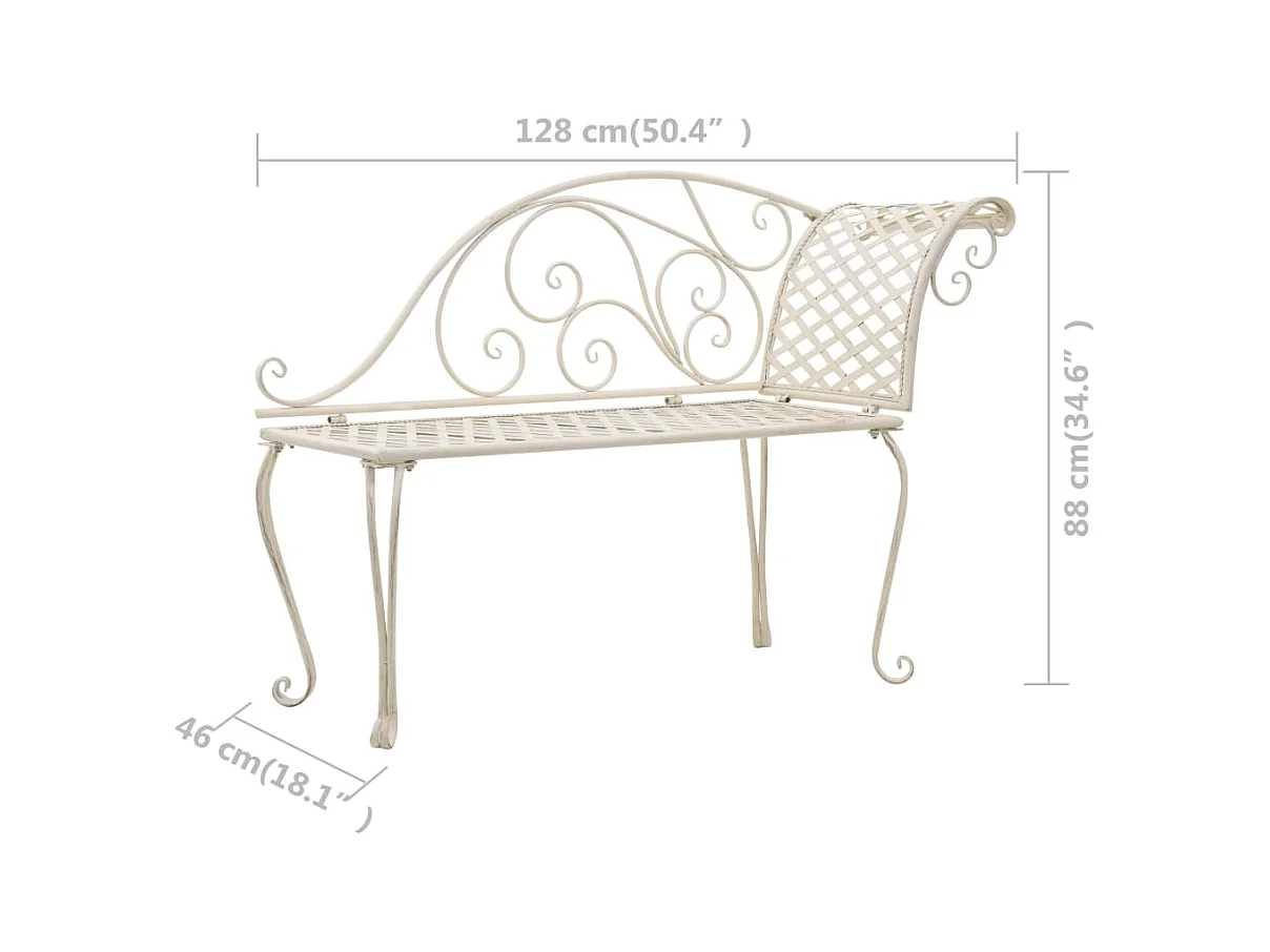 Tuinligstoel 128 cm Antiek Wit Metaal