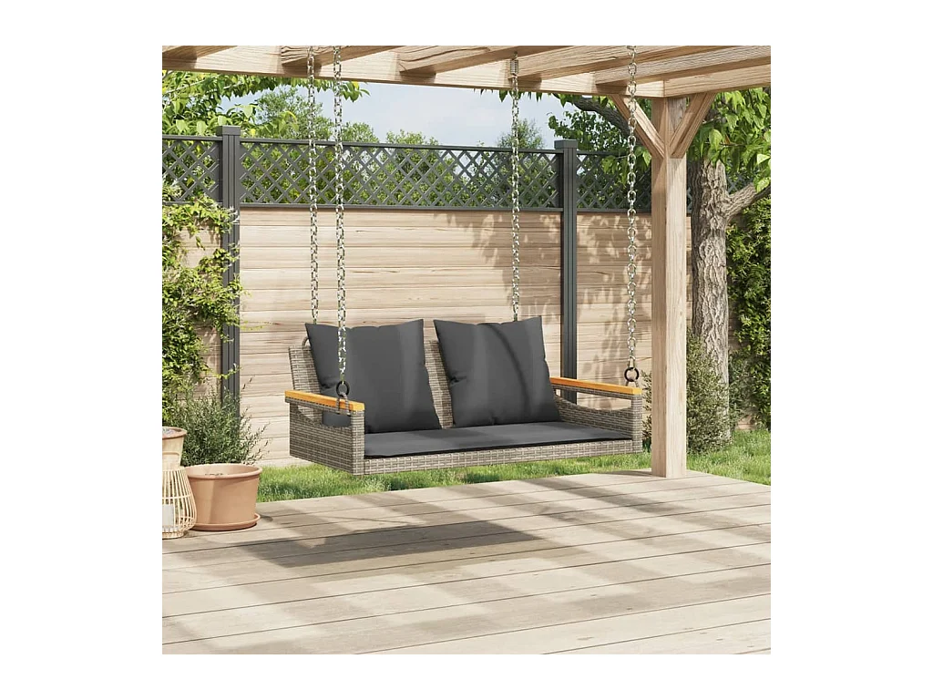 Asiento de columpio con cojines grises 109x62x40 cm resina tejida