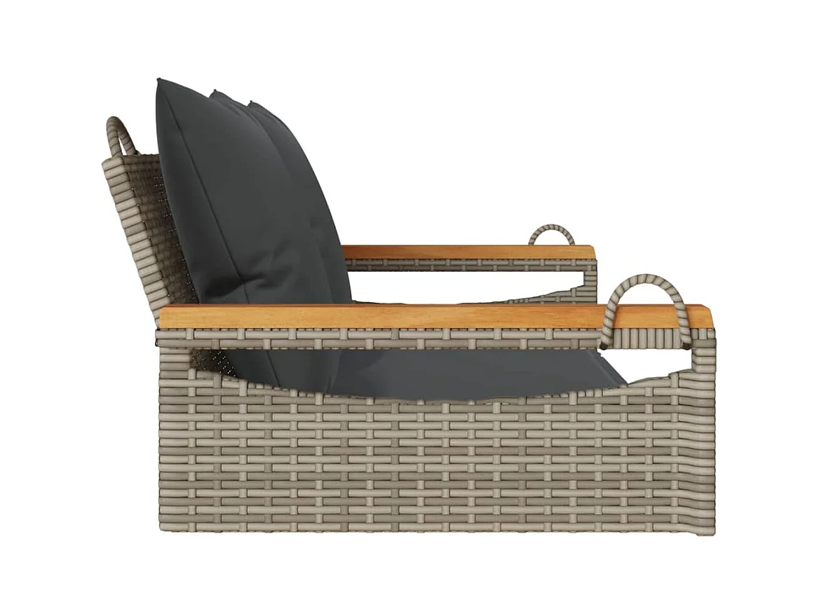 Asiento de columpio con cojines grises 109x62x40 cm resina tejida