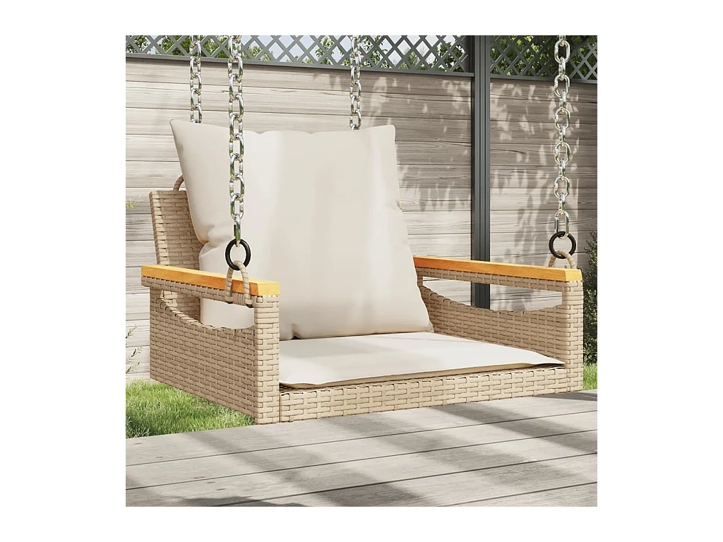 Schommelstoel met beige kussens 63x62x40 cm geweven hars