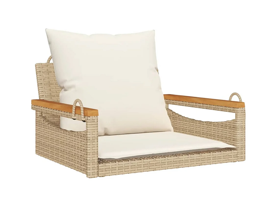 Schommelstoel met beige kussens 63x62x40 cm geweven hars