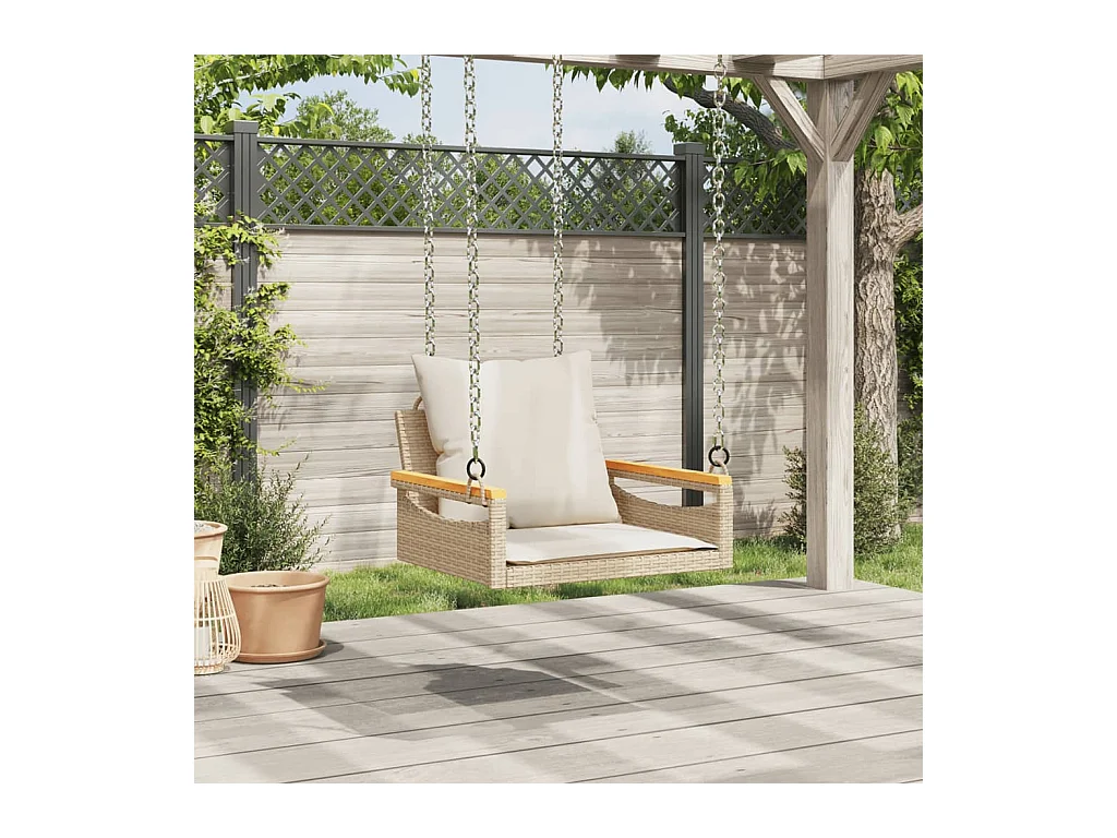 Schommelstoel met beige kussens 63x62x40 cm geweven hars