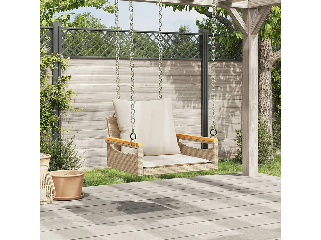 Altalena con cuscini beige 63x62x40 cm in resina intrecciata