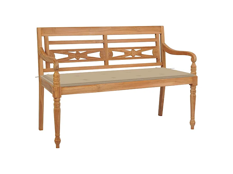 Batavia bank met beige kussen 120 cm Massief teakhout