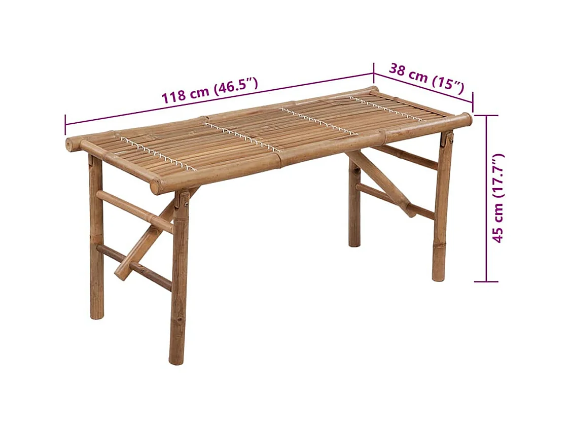 Banco de jardín plegable con cojín 118 cm Bambú