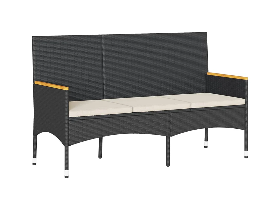 3-zits tuinbank met zwarte rieten kussens