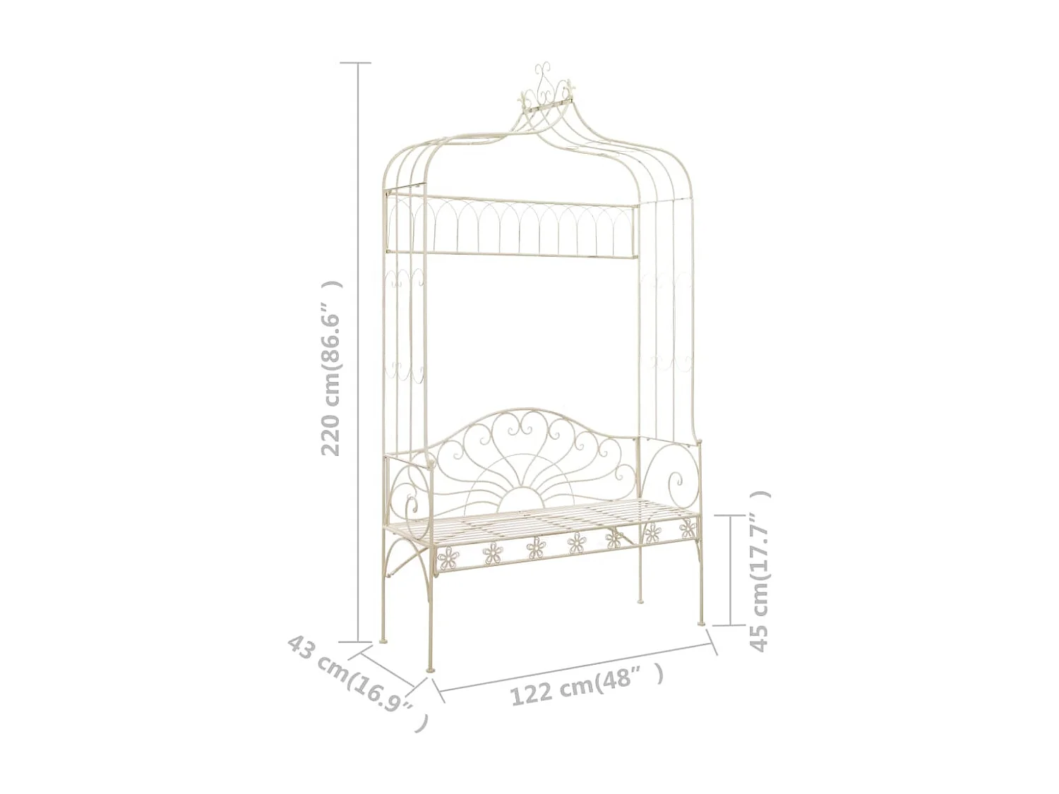 Panca da giardino 122 cm Ferro bianco anticato