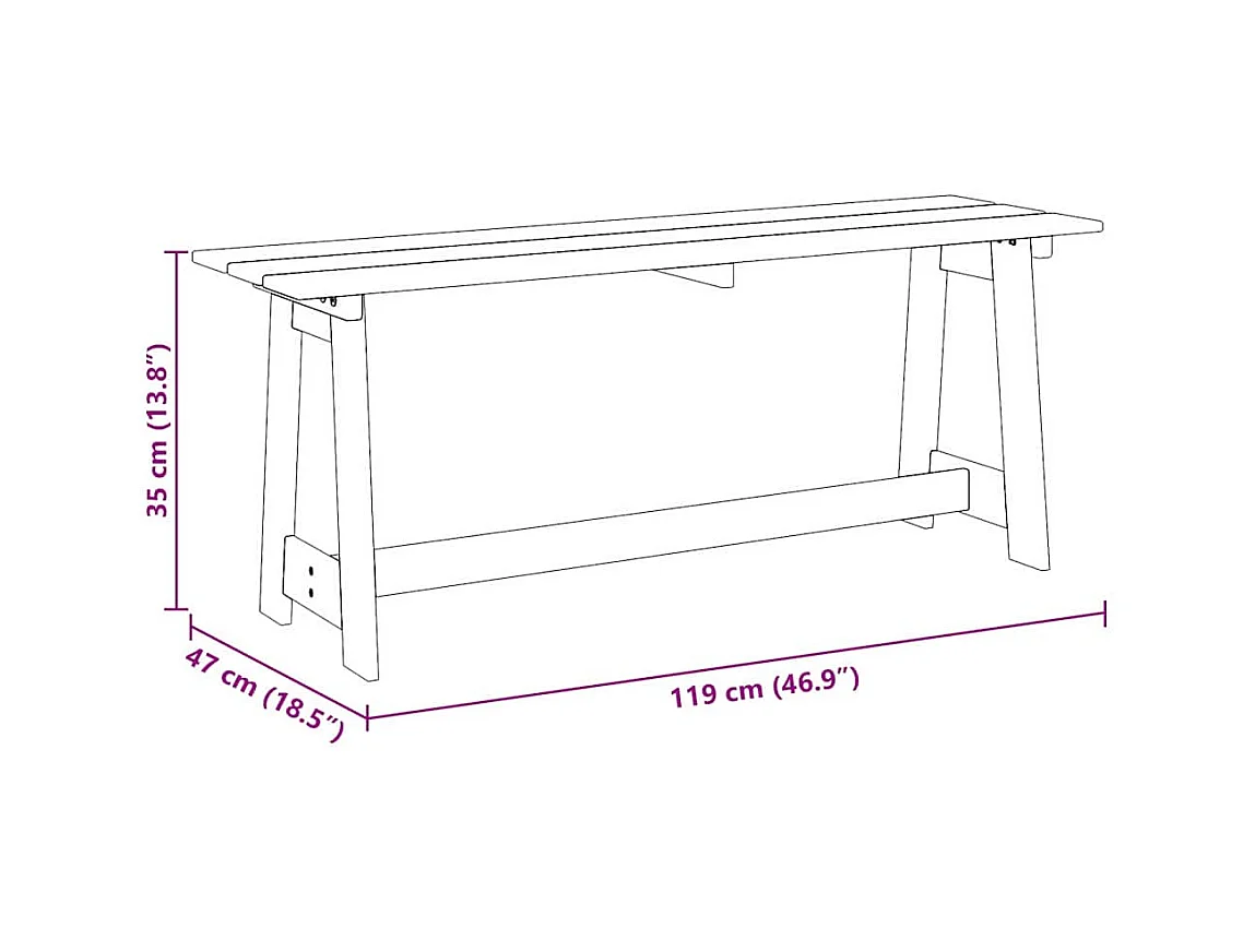 Banc extérieur Marron 119 x 35 x 47 cm Bois de pin massif