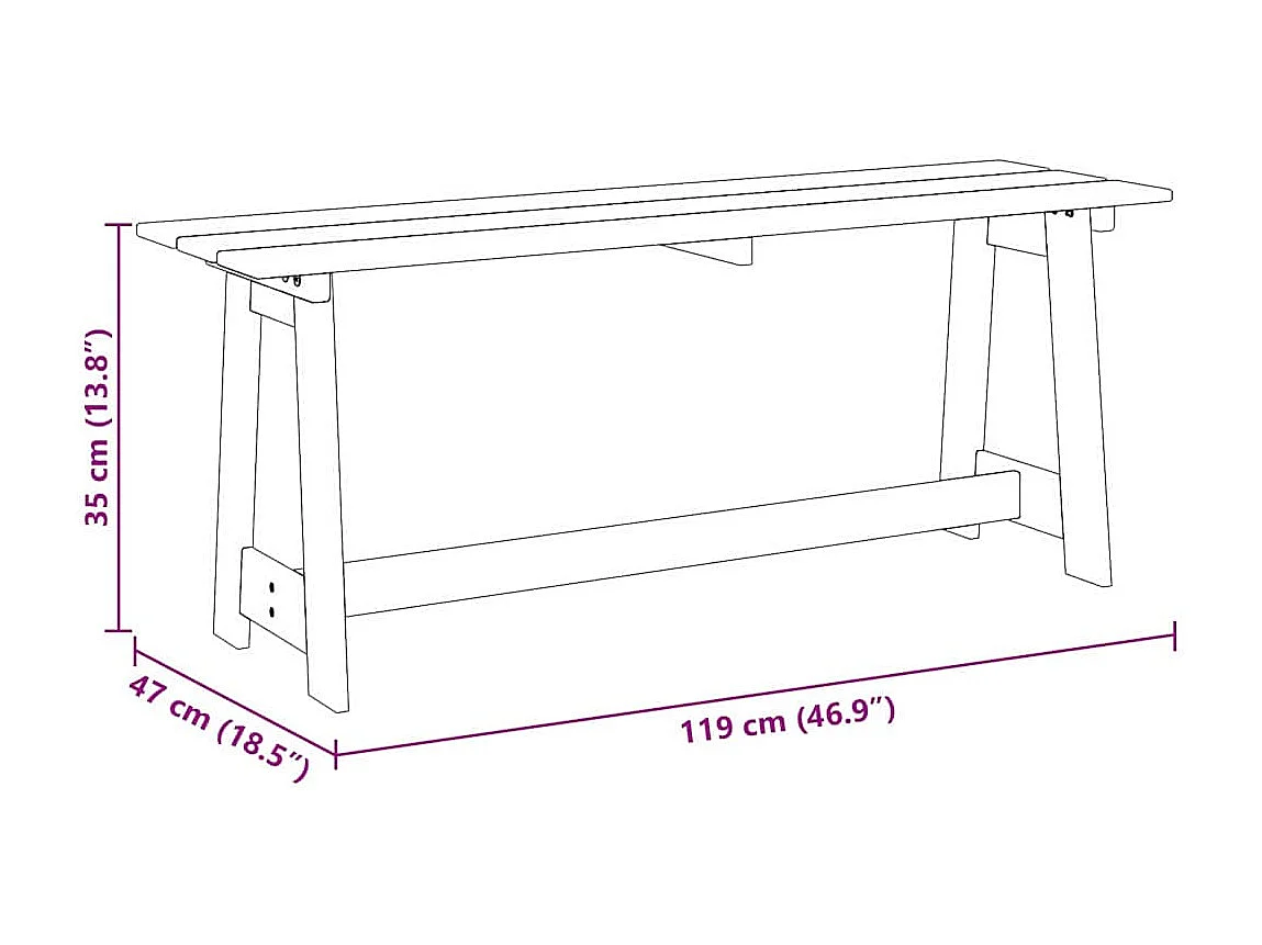 Banc extérieur Marron 119 x 35 x 47 cm Bois de pin massif