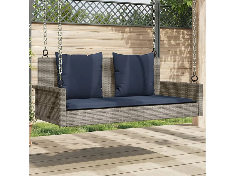 Banc à bascule avec coussins Gris 119 x 56 x 48 cm Résine tressée