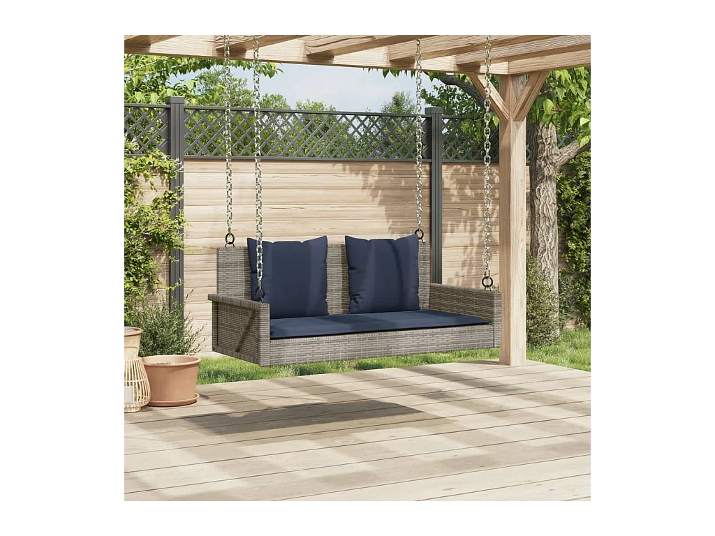 Panca a dondolo con cuscini Grigio 119 x 56 x 48 cm Resina vimini
