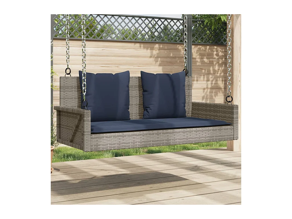 Banc à bascule avec coussins Gris 119 x 56 x 48 cm Résine tressée