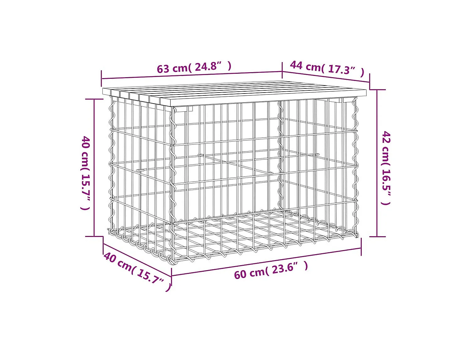 Banco de jardín de diseño gavión 63x44x42 cm madera maciza de abeto Douglas