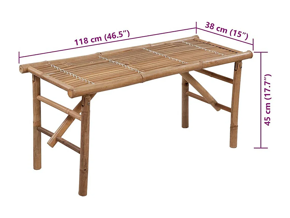 Panca da giardino pieghevole con cuscino 118 cm in bambù