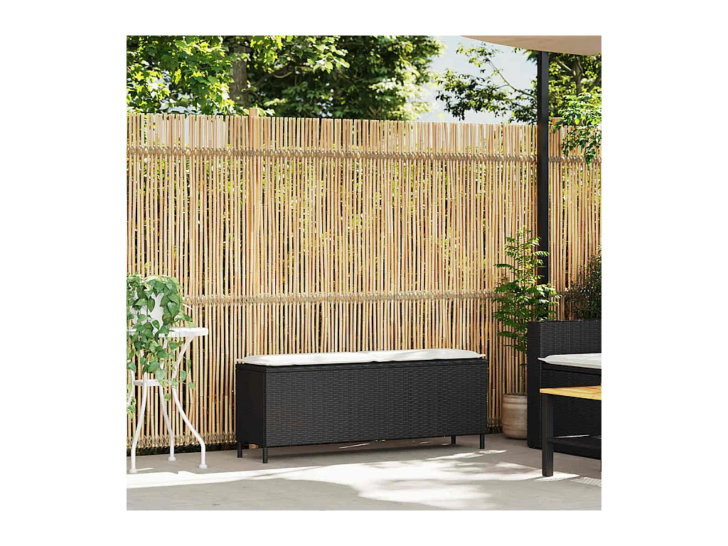 Banc de jardin avec coussin noir 110x30x40,5 cm résine tressée