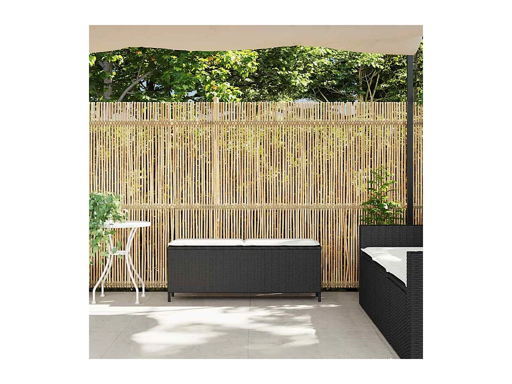 Banc de jardin avec coussin noir 110x30x40,5 cm résine tressée