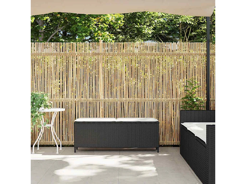 Banc de jardin avec coussin noir 110x30x40,5 cm résine tressée
