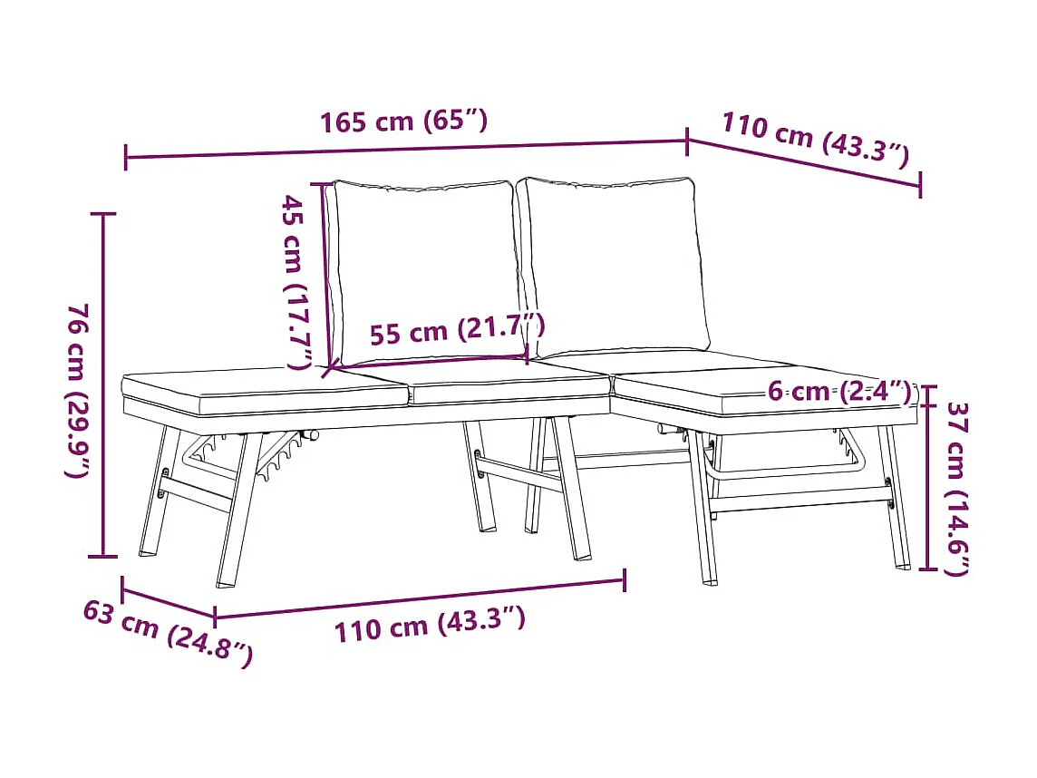 Gartenbänke mit Auflagen 2er Set Stahl pulverbeschichtet