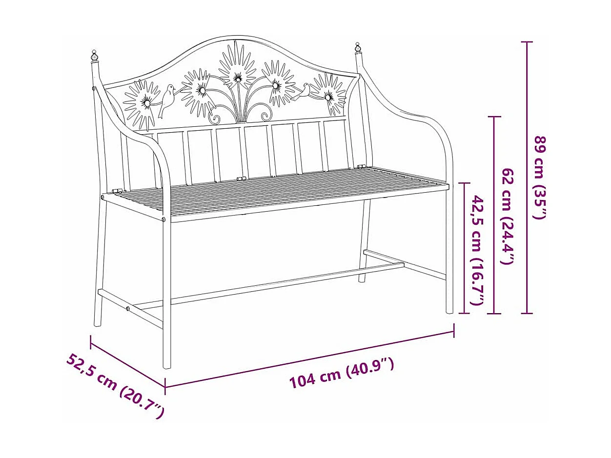 Banc de jardin Blanc 104 x 54 x 93cm Acier