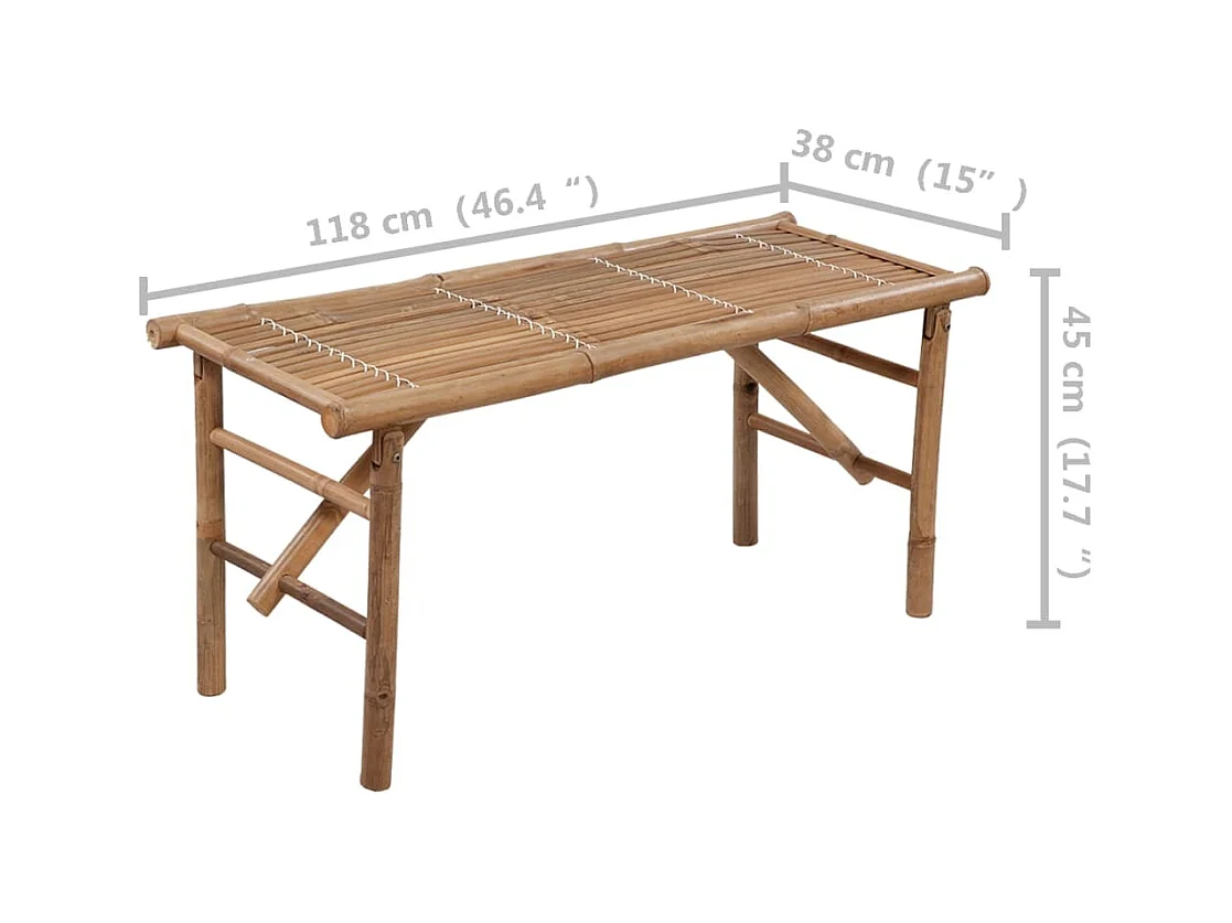 Banc de jardin pliable avec coussin 118 cm Bambou